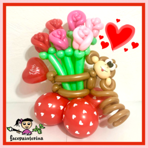 Monkey with Roses Valentines Balloon Centerpiece