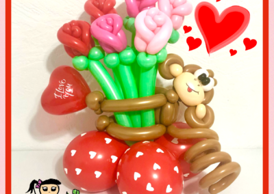 Monkey with Roses Valentines Balloon Centerpiece